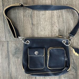 Retro Roots Blue Leather Crossbody Bag